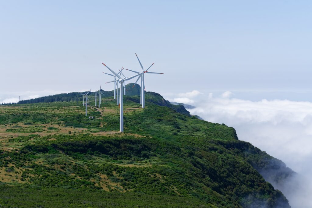 shot of wind turbines on the mountains shot of wind turbines on the mountains